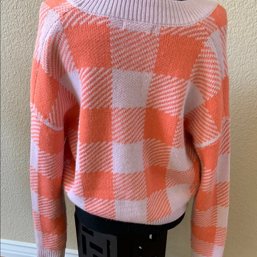 Loom Orange Checkerboard Cropped Cardigan Sweater S/M